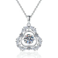 Ornate Clover Halo Moissanite Pendant Necklace in Platinum-Plated S925 Sterling Silver on clean white background