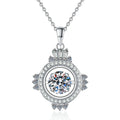 Compass Halo Moissanite Pendant Necklace in Platinum-Plated S925 Sterling Silver on clean white background