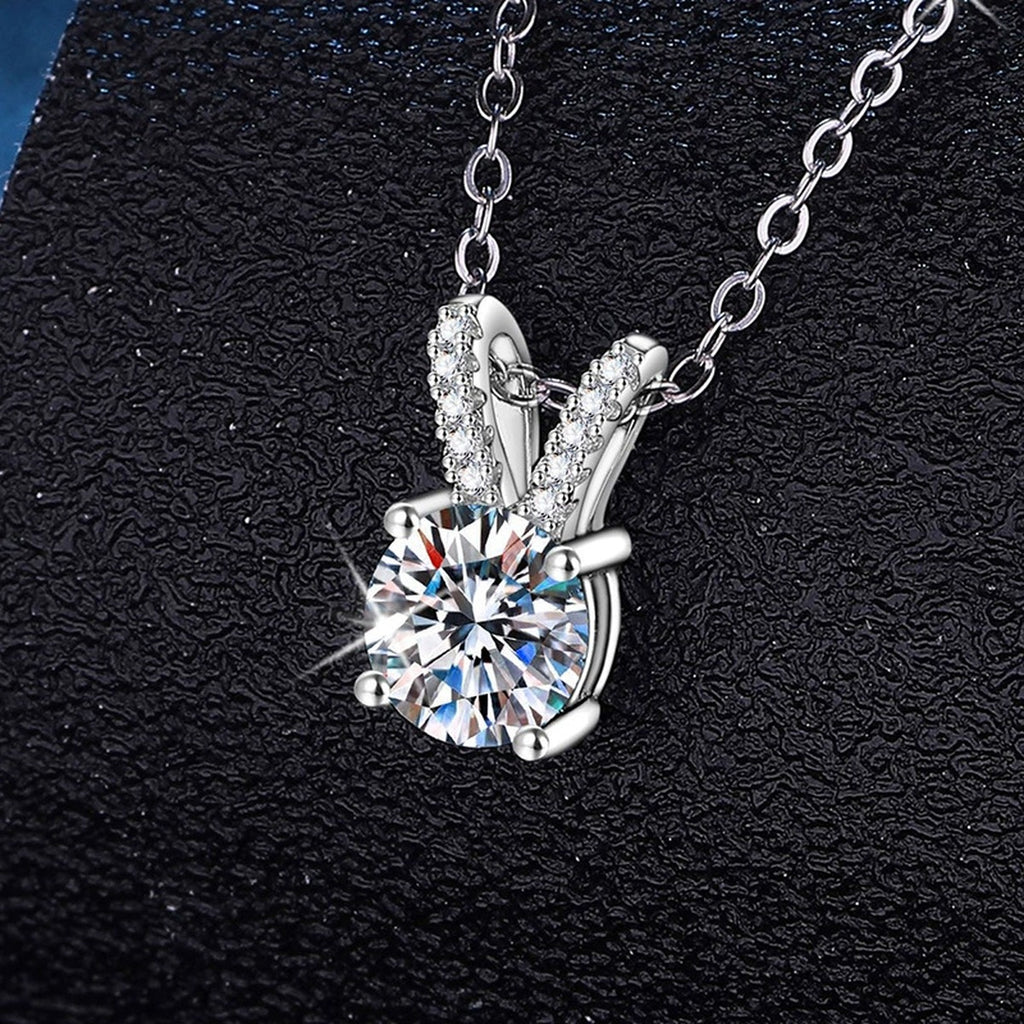 Classic Round Moissanite Solitaire Pendant Necklace in Platinum-Plated S925 Sterling Silver dark background product display view