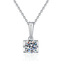 Square Frame Moissanite Pendant Necklace in Platinum-Plated S925 Sterling Silver on clean white background showing the sleek square-frame round moissanite pendant