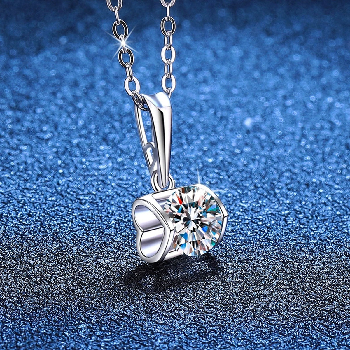 Square Frame Moissanite Pendant Necklace in Platinum-Plated S925 Sterling Silver blue background product view
