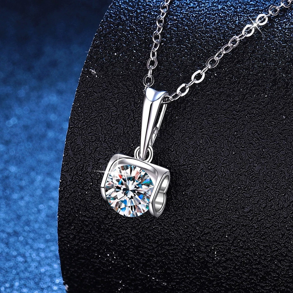 Square Frame Moissanite Pendant Necklace in Platinum-Plated S925 Sterling Silver dark background product display view