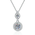 Double Halo Drop Moissanite Pendant Necklace in Platinum-Plated S925 Sterling Silver on clean white background showing the two-tier drop pendant with a marquise-inspired top halo