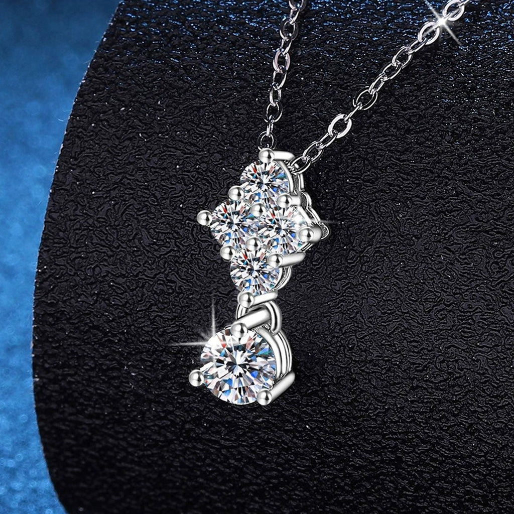 Graduated Cluster Moissanite Drop Necklace in Platinum-Plated S925 Sterling Silver dark background product display view