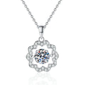Floral Halo Moissanite Pendant Necklace in Platinum-Plated S925 Sterling Silver on clean white background showing the floral halo pendant with petal-like side stones