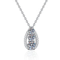 Teardrop Cluster Moissanite Pendant Necklace in Platinum-Plated S925 Sterling Silver on clean white background showing the teardrop cluster pendant with graduated stones