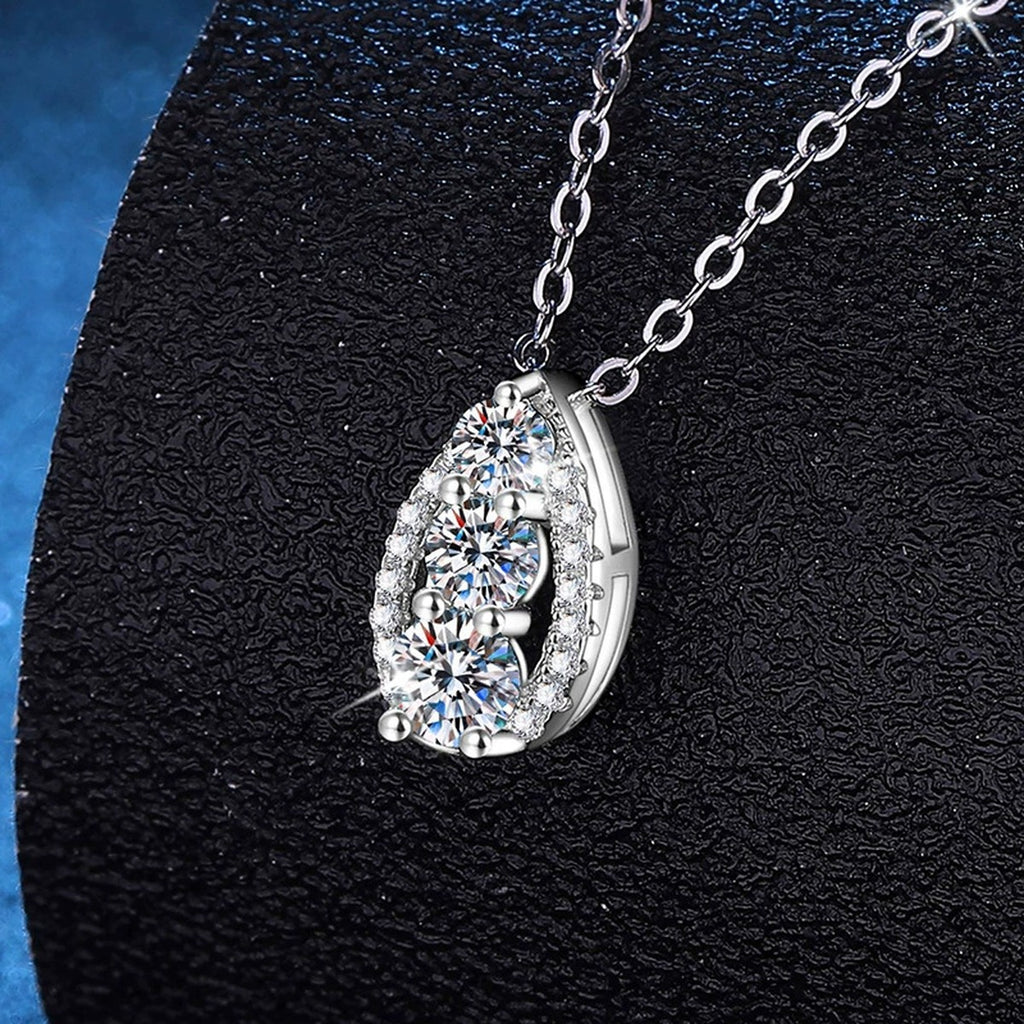 Teardrop Cluster Moissanite Pendant Necklace in Platinum-Plated S925 Sterling Silver dark background product display view
