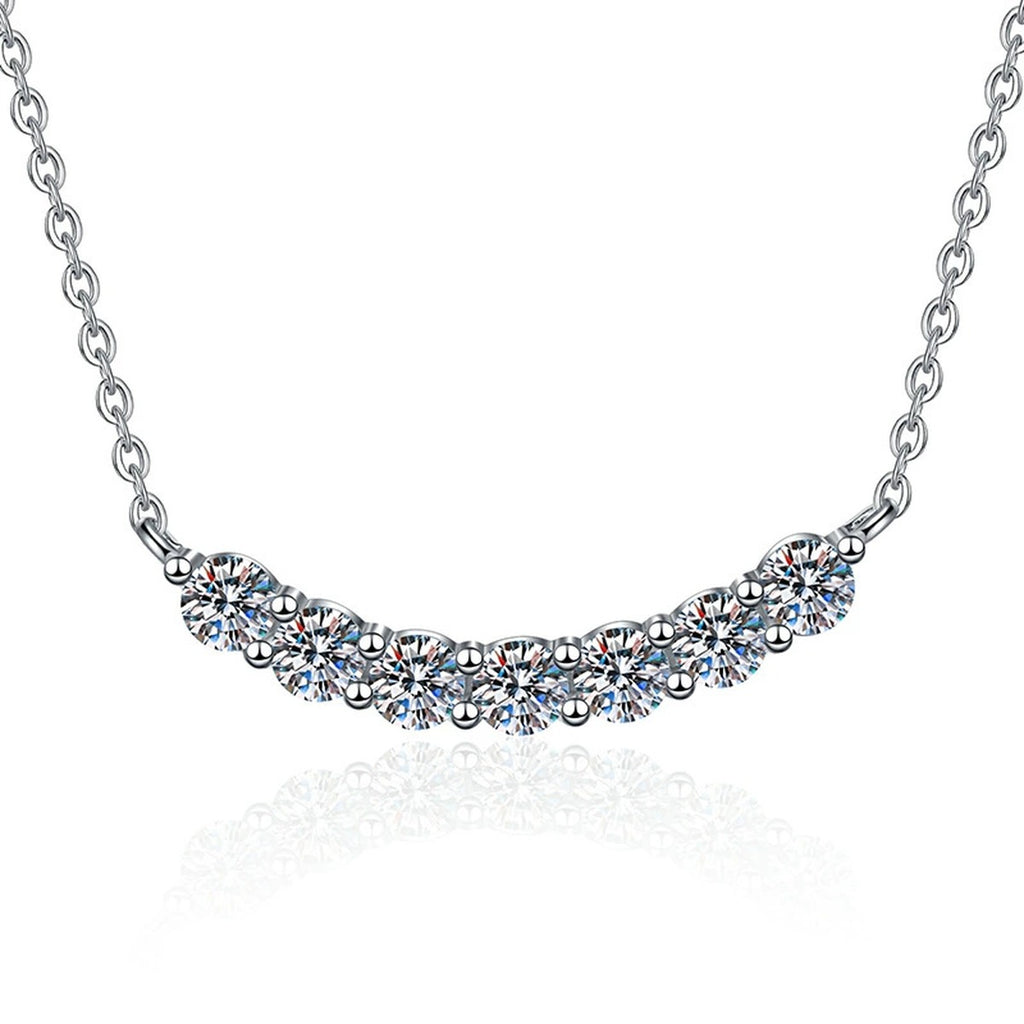 Graduated Moissanite Collar Necklace in Platinum-Plated S925 Sterling Silver on clean white background showing the curved graduated collar necklace