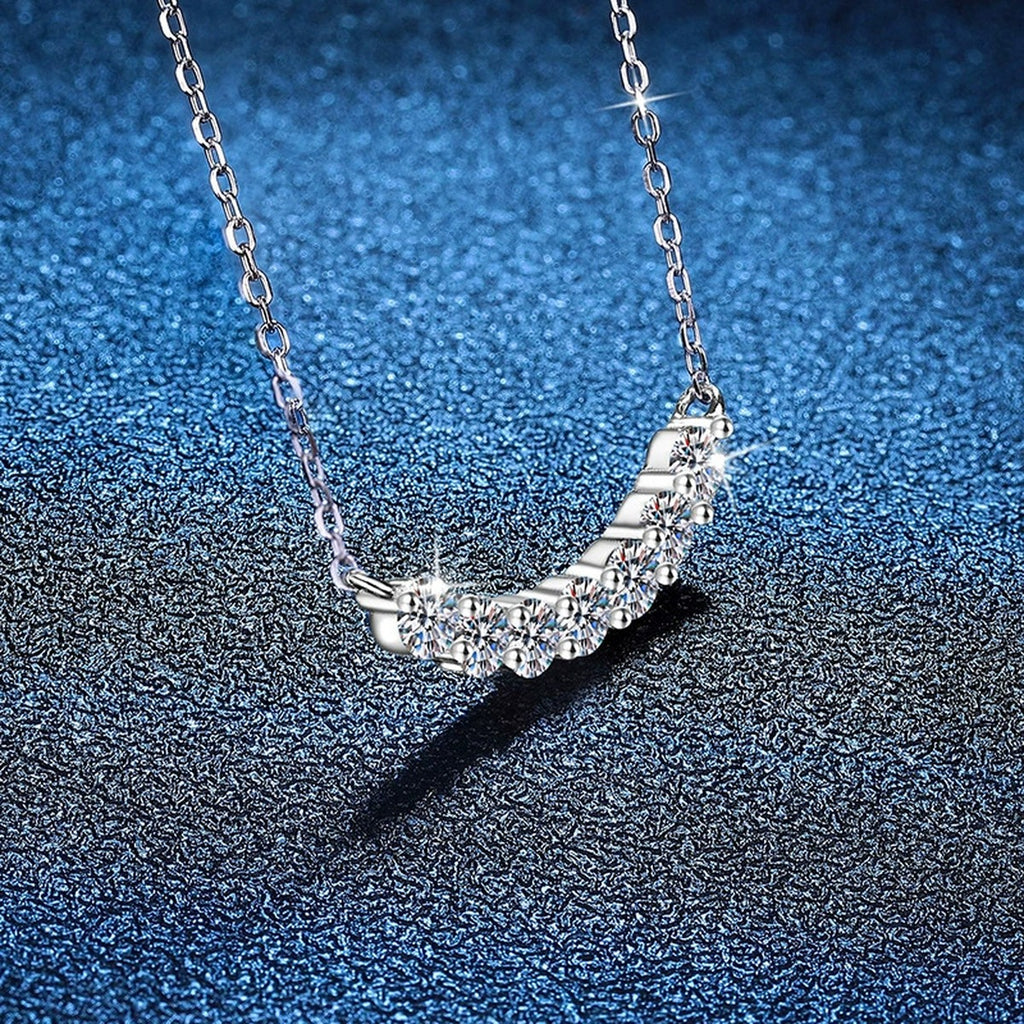 Graduated Moissanite Collar Necklace in Platinum-Plated S925 Sterling Silver blue background product view