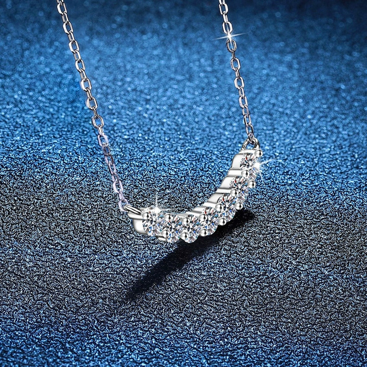 Graduated Moissanite Collar Necklace in Platinum-Plated S925 Sterling Silver blue background product view