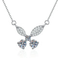 Butterfly Bow Moissanite Pendant Necklace in Platinum-Plated S925 Sterling Silver on clean white background showing the butterfly bow pendant with two round moissanite stones