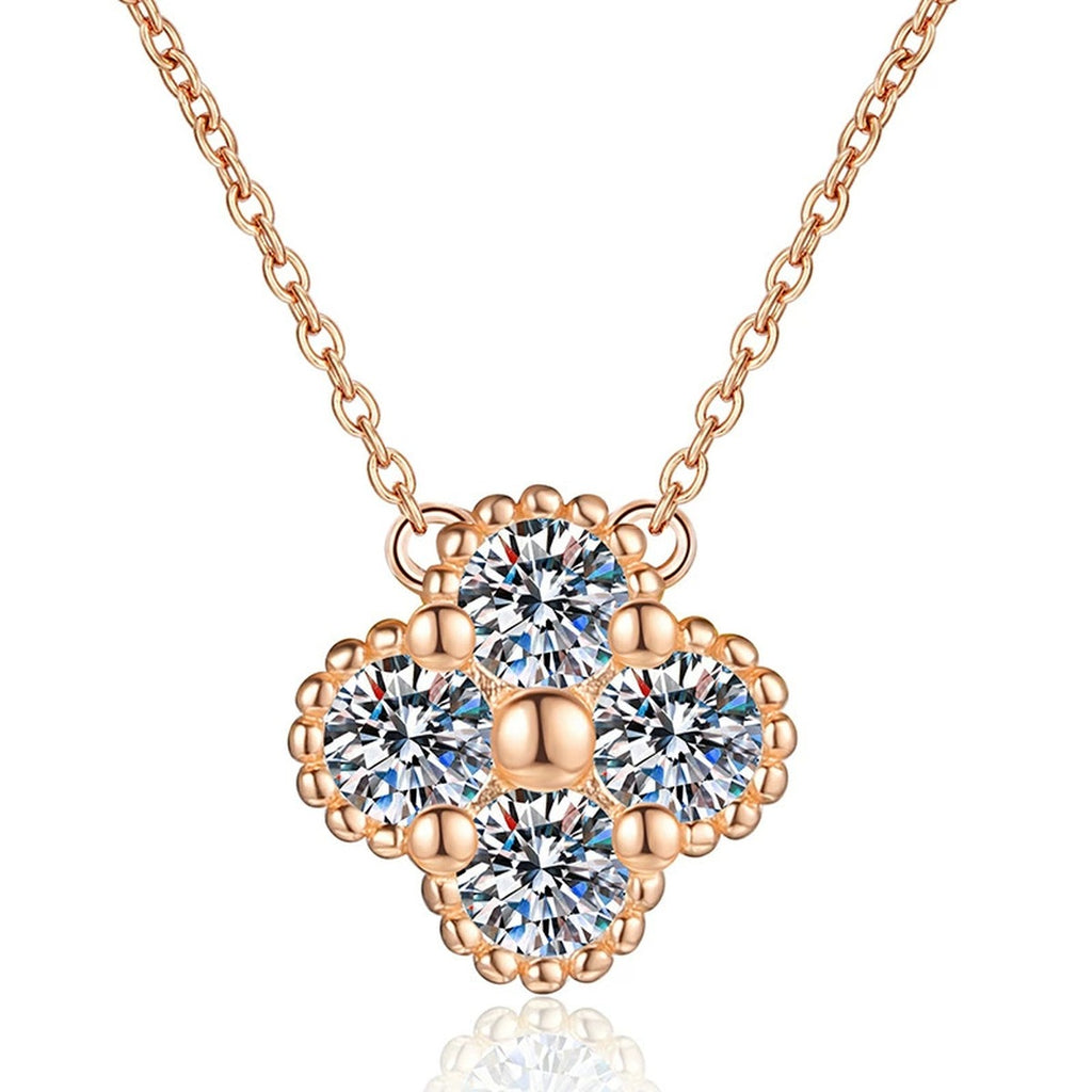 Four-Stone Clover Moissanite Pendant Necklace in S925 Sterling Silver on clean white background showing the four-stone clover pendant