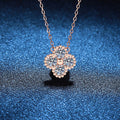 Four-Stone Clover Moissanite Pendant Necklace in S925 Sterling Silver blue background styling view