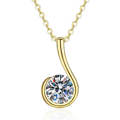 Curved Loop Moissanite Pendant Necklace in S925 Sterling Silver on clean white background showing the curved loop pendant with a bezel-set moissanite