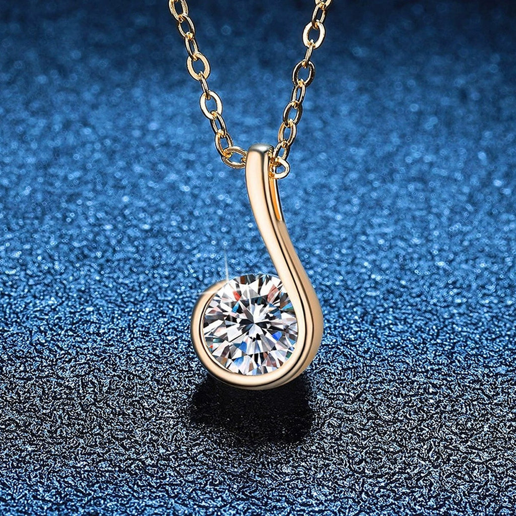 Curved Loop Moissanite Pendant Necklace in S925 Sterling Silver blue background product view