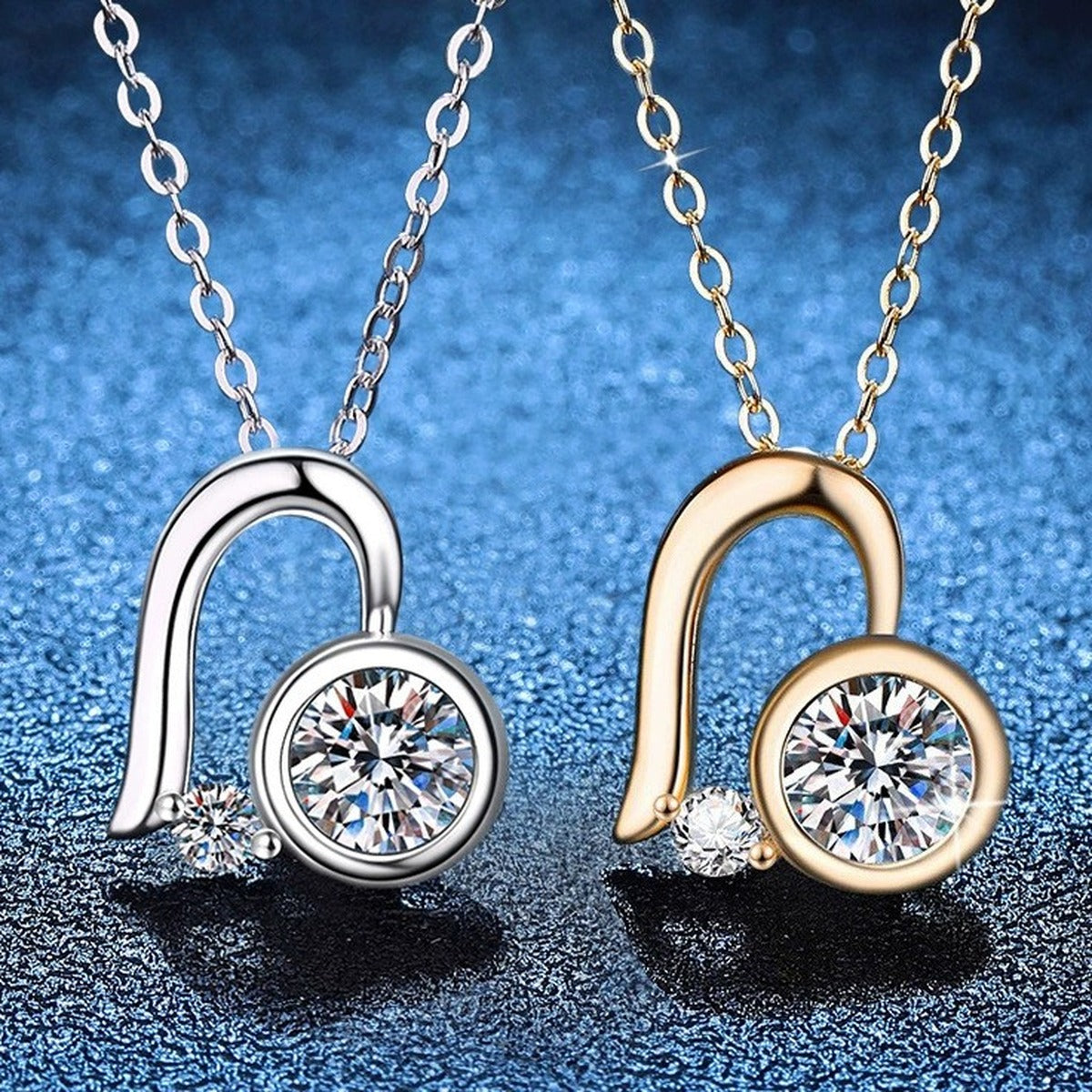 Musical Note Moissanite Pendant Necklace in S925 Sterling Silver blue background product view