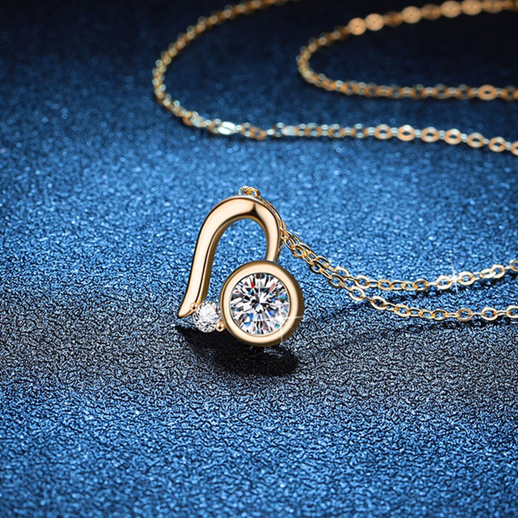 Musical Note Moissanite Pendant Necklace in S925 Sterling Silver blue background close-up view