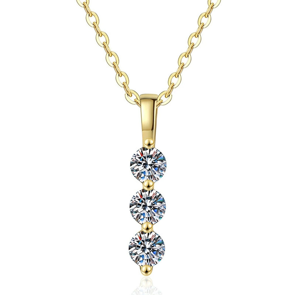 Vertical Three-Stone Moissanite Drop Necklace in S925 Sterling Silver on clean white background showing the slim vertical three-stone drop pendant