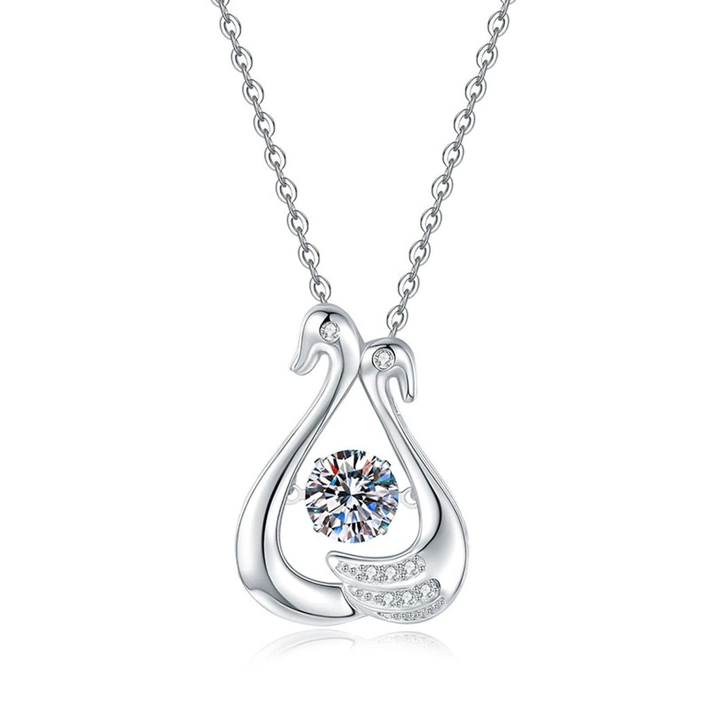 Open Teardrop Moissanite Pendant Necklace in Platinum-Plated S925 Sterling Silver on clean white background showing the open teardrop pendant with a round moissanite center