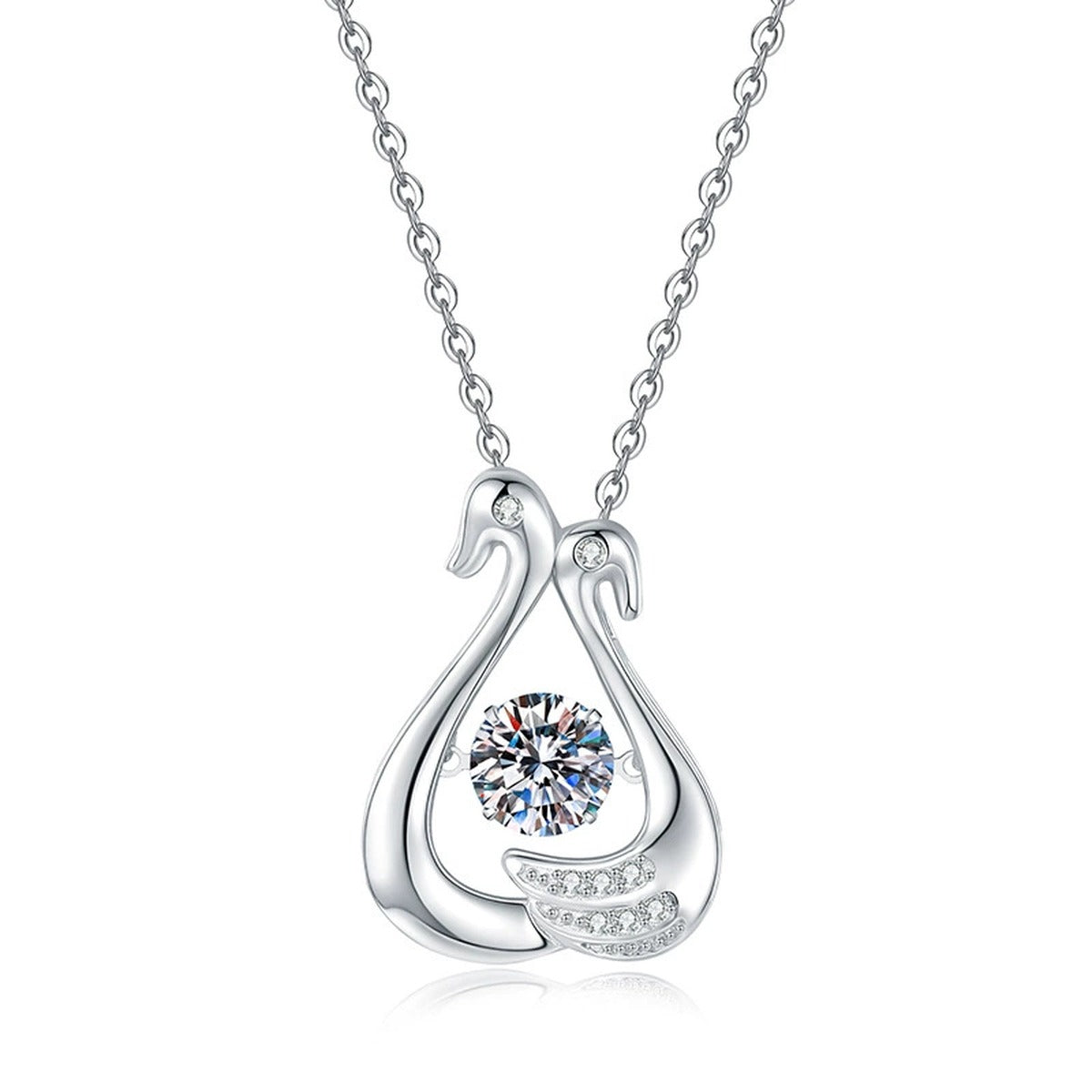 Open Teardrop Moissanite Pendant Necklace in Platinum-Plated S925 Sterling Silver on clean white background showing the open teardrop pendant with a round moissanite center