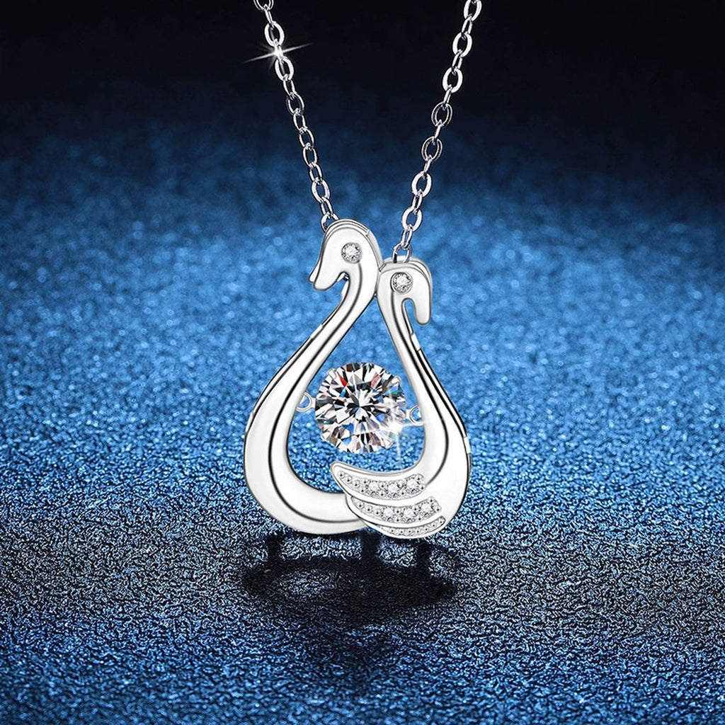 Open Teardrop Moissanite Pendant Necklace in Platinum-Plated S925 Sterling Silver blue background close-up view