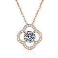 Clover Halo Moissanite Pendant Necklace in Rose Gold-Plated S925 Sterling Silver on clean white background showing the clover halo pendant with an open quatrefoil frame