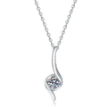 Curved Line Moissanite Pendant Necklace in Platinum-Plated S925 Sterling Silver on clean white background showing the long curved line pendant with a side-set moissanite