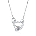 Open Heart Knot Moissanite Pendant Necklace in Platinum-Plated S925 Sterling Silver on clean white background showing the open heart knot pendant with a bezel-set moissanite