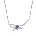 Ribbon Bow Moissanite Collar Necklace in Platinum-Plated S925 Sterling Silver on clean white background showing the ribbon bow collar necklace with a center moissanite