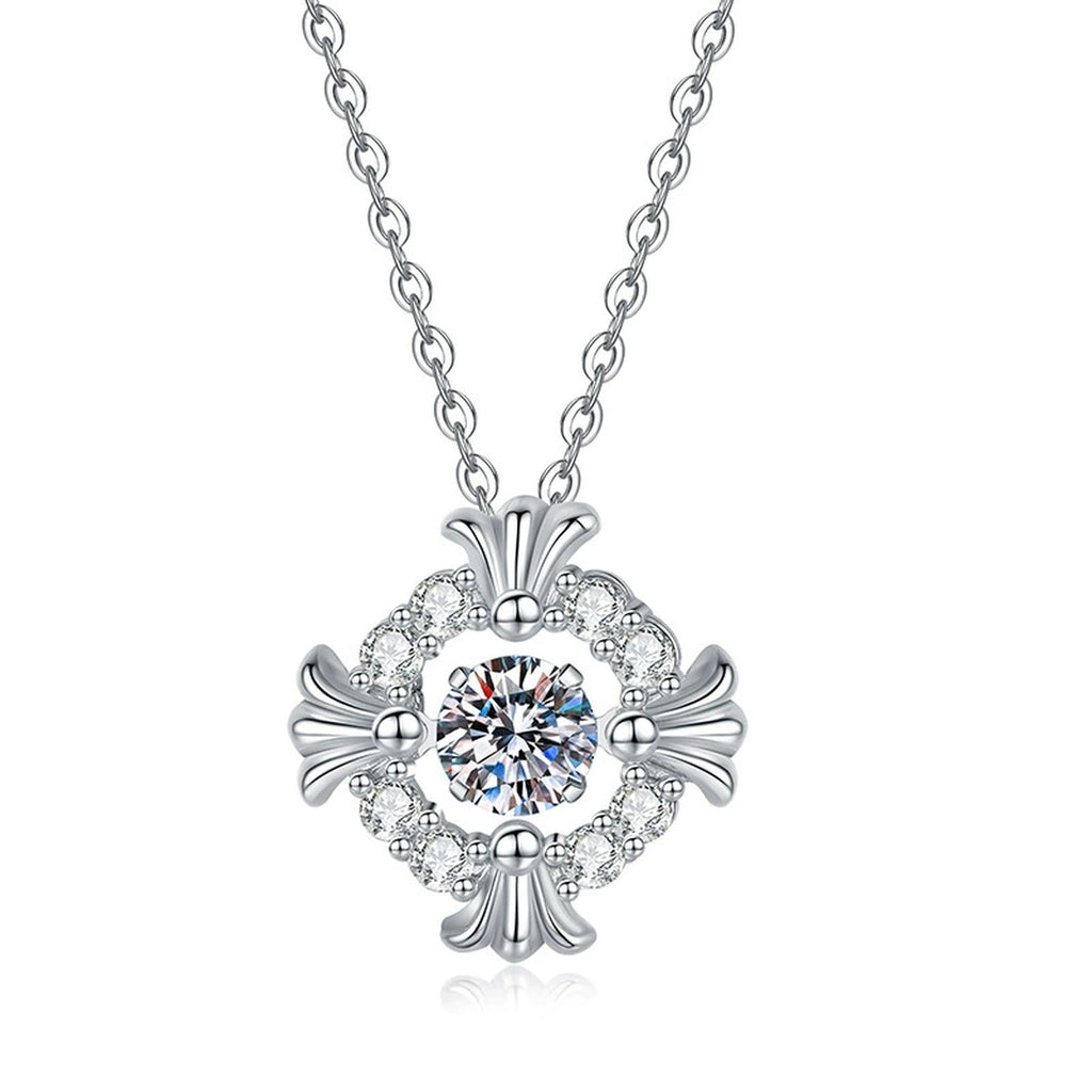 Floral Square Halo Moissanite Pendant Necklace in Platinum-Plated S925 Sterling Silver on clean white background showing the square floral halo pendant