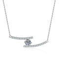 Bypass Bar Moissanite Necklace in Platinum-Plated S925 Sterling Silver on clean white background showing the asymmetric bypass bar necklace with a center moissanite