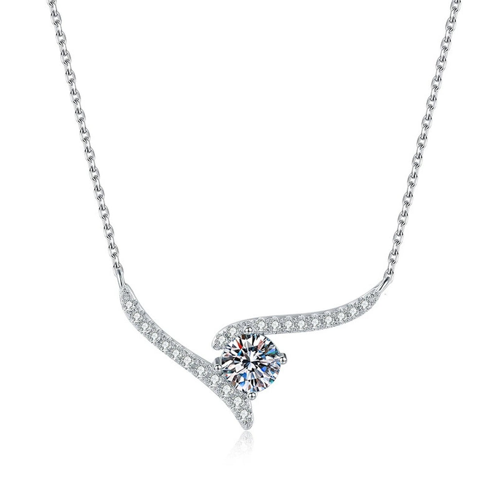 V-Shaped Moissanite Collar Necklace in Platinum-Plated S925 Sterling Silver on clean white background showing the V-shaped collar necklace with a side-set moissanite