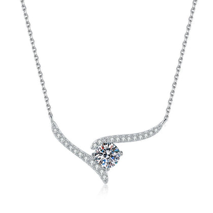 V-Shaped Moissanite Collar Necklace in Platinum-Plated S925 Sterling Silver on clean white background showing the V-shaped collar necklace with a side-set moissanite