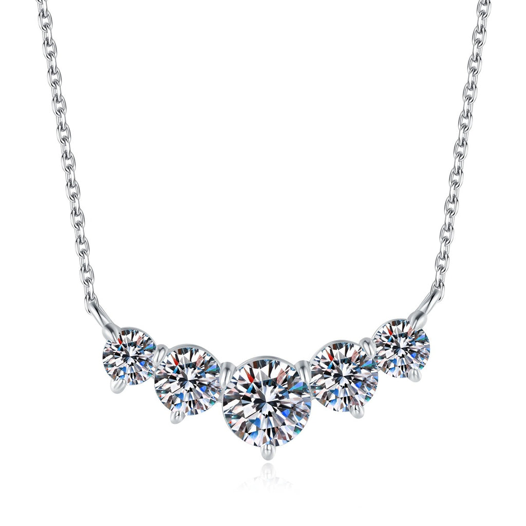 Five-Stone Graduated Moissanite Collar Necklace in Platinum-Plated S925 Sterling Silver on clean white background showing the five-stone graduated collar necklace