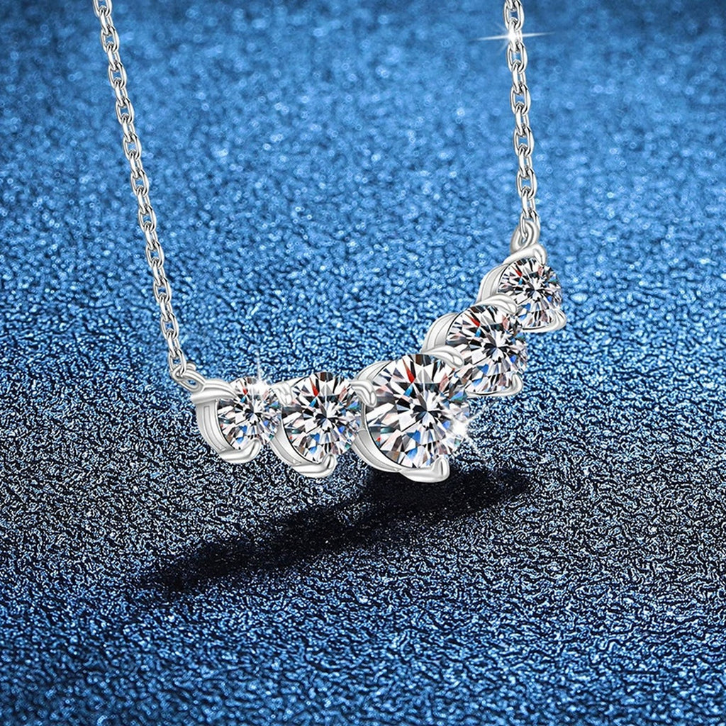 Five-Stone Graduated Moissanite Collar Necklace in Platinum-Plated S925 Sterling Silver blue background product view