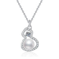 Swirl Moissanite Freshwater Pearl Pendant Necklace with Cubic Zirconia in White Gold-Plated S925 Sterling Silver on clean white background showing the swirl drop pendant with a freshwater pearl and moissanite accent