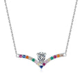 Rainbow Pear-Cut Moissanite Collar Necklace in Platinum-Plated S925 Sterling Silver on clean white background showing the rainbow curved collar necklace with a pear-cut center stone