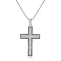 Cross Moissanite Pendant Necklace in Platinum-Plated S925 Sterling Silver on clean white background showing the bold cross pendant with small round moissanite stones