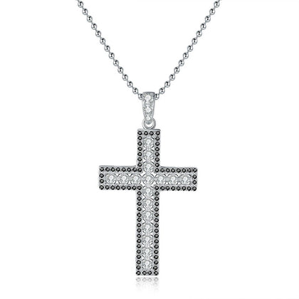 Cross Moissanite Pendant Necklace in Platinum-Plated S925 Sterling Silver on clean white background showing the bold cross pendant with small round moissanite stones