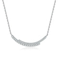 Curved Moissanite Bar Necklace in Platinum-Plated S925 Sterling Silver on clean white background showing the curved bar necklace with petite round moissanite stones
