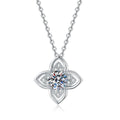 Four-Petal Halo Moissanite Pendant Necklace in Platinum-Plated S925 Sterling Silver on clean white background showing the four-petal floral halo pendant