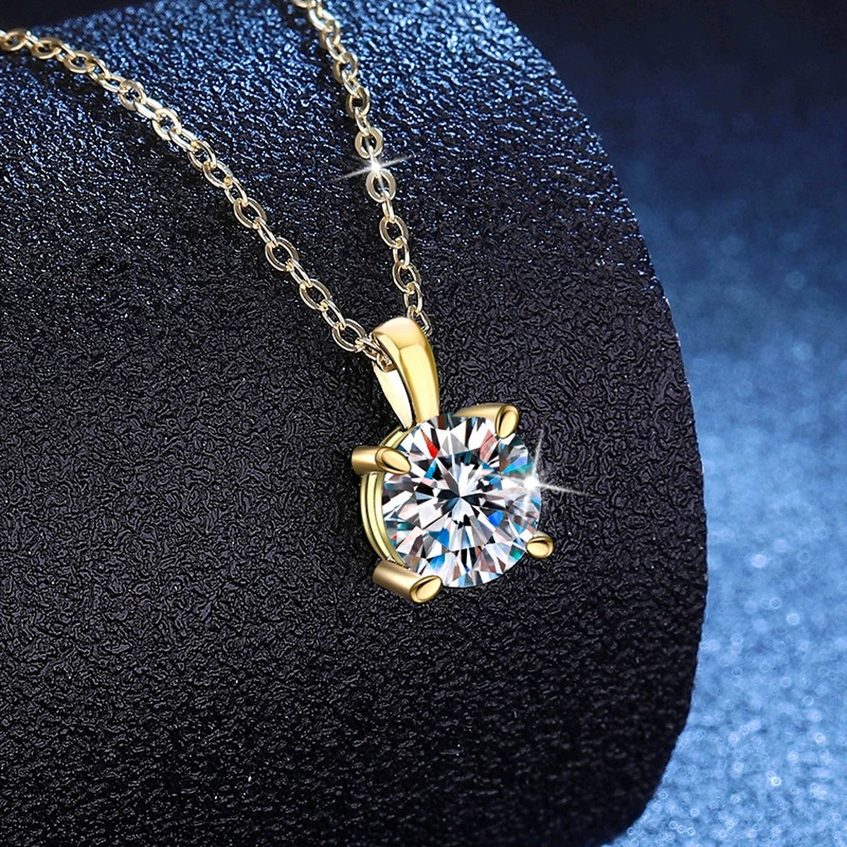 Round Solitaire Moissanite Pendant Necklace in S925 Sterling Silver dark background product display view