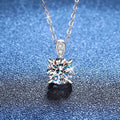 Round Moissanite Pendant Necklace with Cubic Zirconia Bail in S925 Sterling Silver blue background angled view