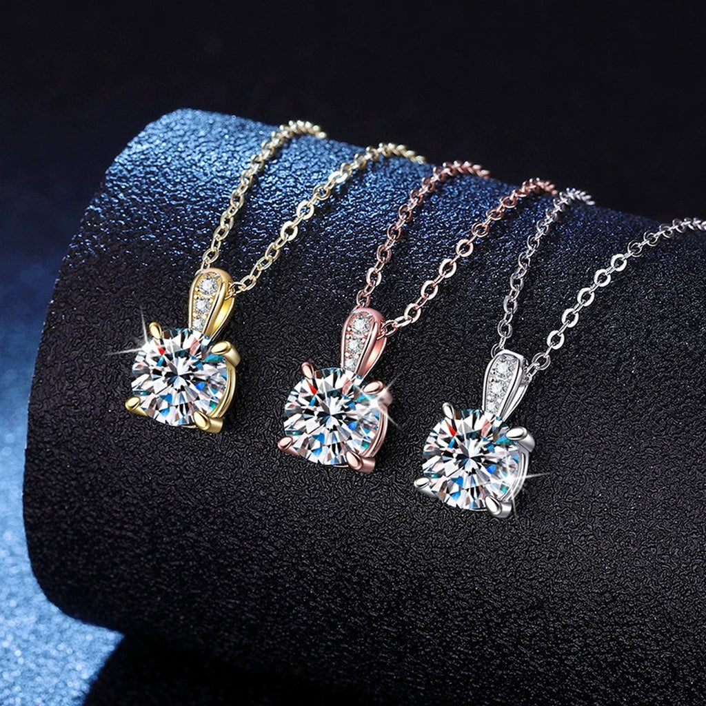 Round Moissanite Pendant Necklace with Cubic Zirconia Bail in S925 Sterling Silver dark background product display view