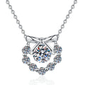 Bow Halo Moissanite Pendant Necklace with Cubic Zirconia in Platinum-Plated S925 Sterling Silver on clean white background showing the bow-topped heart halo pendant