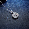 Colored Moissanite Halo Pendant Necklace in Platinum-Plated S925 Sterling Silver blue background product view