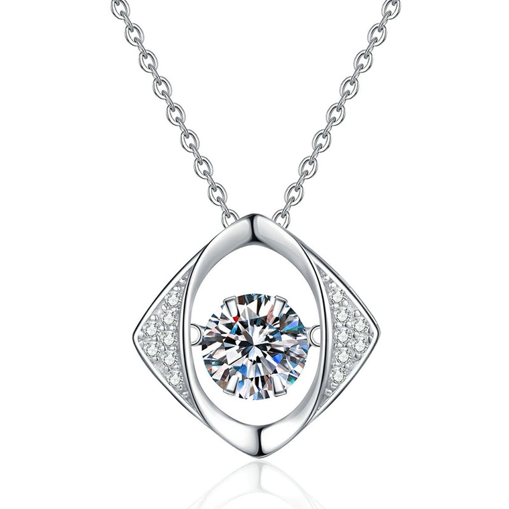 Evil Eye Moissanite Pendant Necklace with Cubic Zirconia in Platinum-Plated S925 Sterling Silver on clean white background showing the evil eye pendant with a round moissanite center