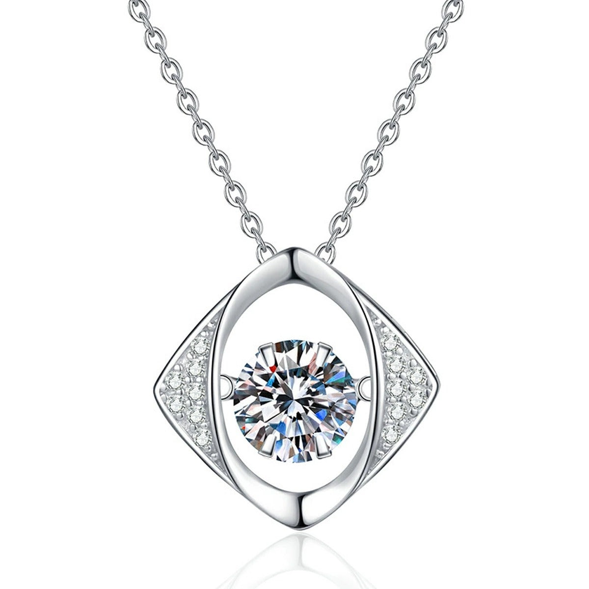 Evil Eye Moissanite Pendant Necklace with Cubic Zirconia in Platinum-Plated S925 Sterling Silver on clean white background showing the evil eye pendant with a round moissanite center