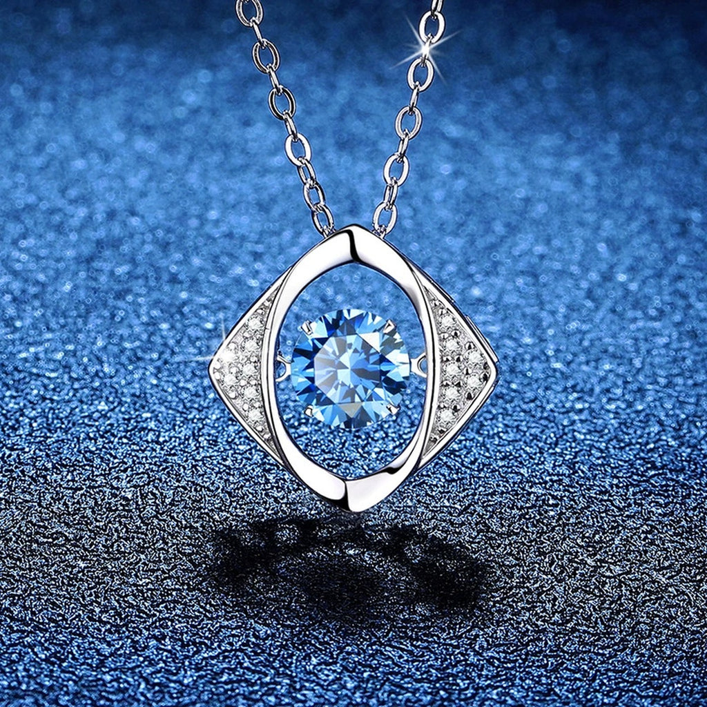 Evil Eye Moissanite Pendant Necklace with Cubic Zirconia in Platinum-Plated S925 Sterling Silver blue background product view