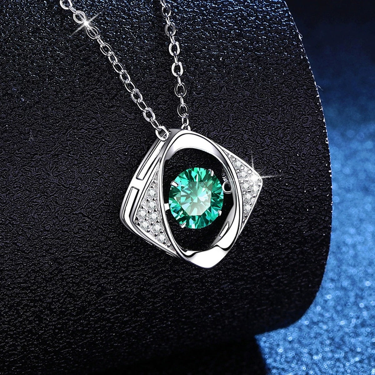 Evil Eye Moissanite Pendant Necklace with Cubic Zirconia in Platinum-Plated S925 Sterling Silver dark background product display view